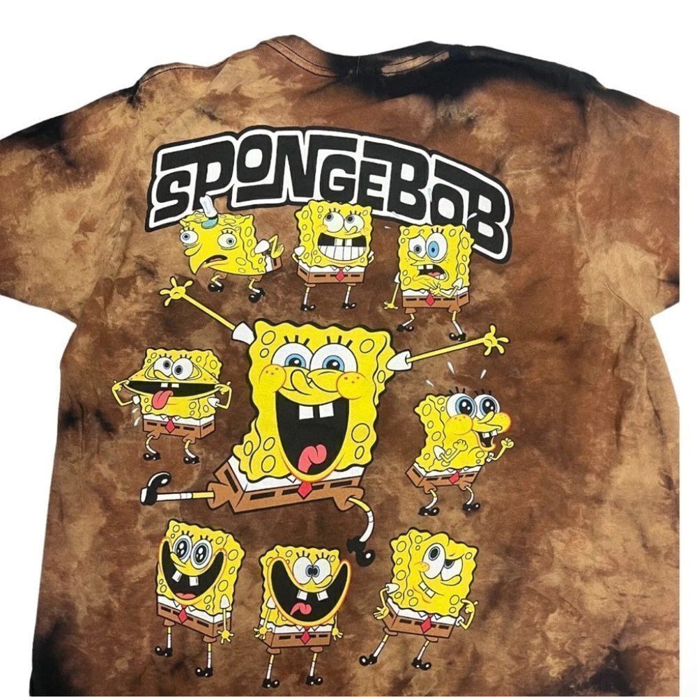 SpongeBob Adult Tie-Dye T-shirt Ink Blots Nickelodeon Cartoon Y2K All Over